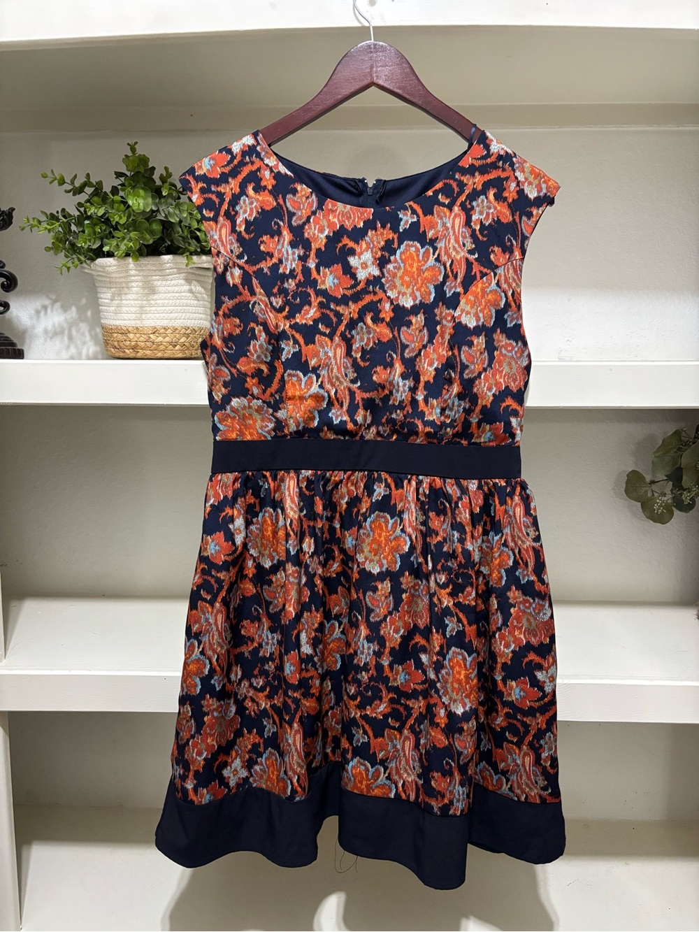 Poema Navy Dress with Orange Floral Print